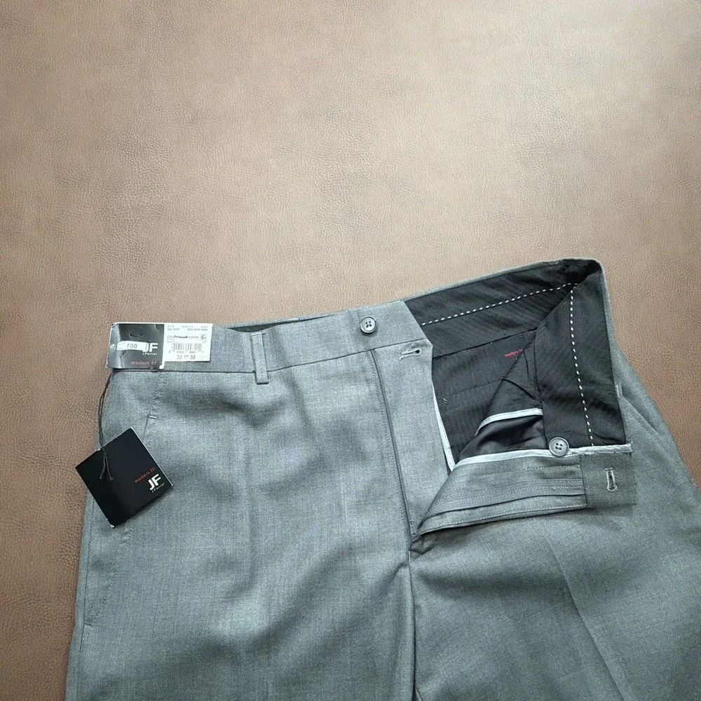 J FERRAR Modern Fit 2 Piece Full Suit Mens 36R 32x30 Sharkskin Gray Wedding New!
